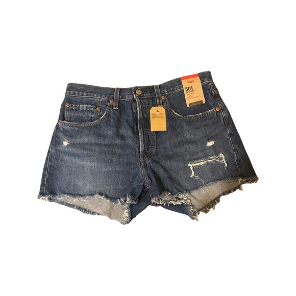 Levi’s 501 Original Shorts Denim Distressed Raw Hem W30 High Rise - Picture 2 of 14
